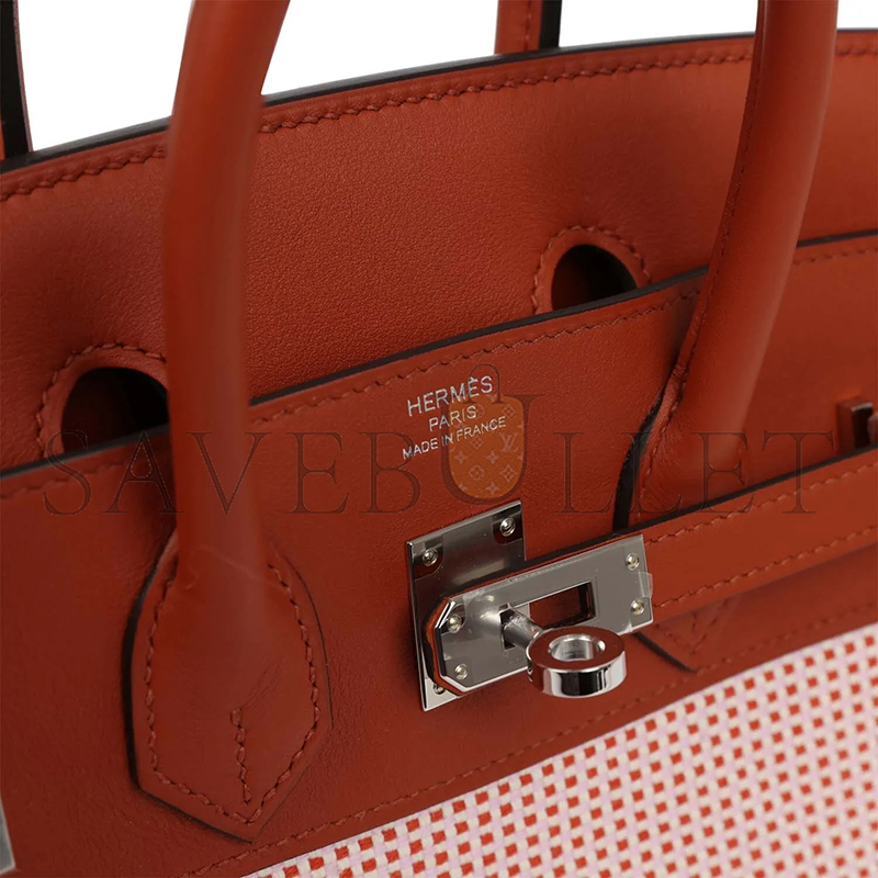 HERMES MASTER BIRKIN 25 SWIFT AND CANVAS BRIQUE PALLADIUM HARDWARE (25*18*13cm)